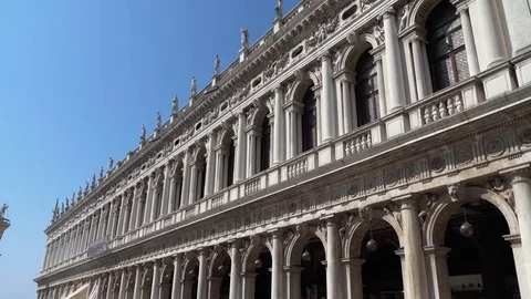 Static shot of Renaissance architecture of The Biblioteca Nazionale Marciana Stock Footage 83359361
