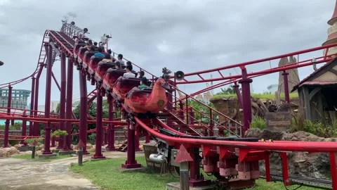 A static shot of a roller coaster Universal Studio in Singapore Stock Footage 251511871