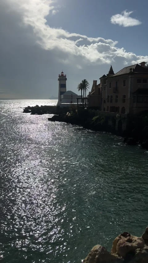 Static shot of Santa Marta Lighthouse in Cascais, Portugal. Vertical video Video stock 241023757