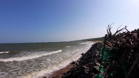 Static Shot of Scenic Rocky Beach Coastline in Bright Daylight Stock Footage 340964314