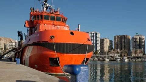 Static shot of the spanish rescue ship Maria Zambrano moored. Stock Footage 122045922