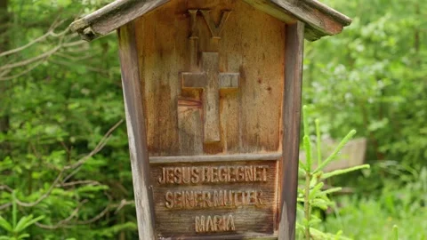 Static shot of station 4 from "the way of the cross" carved in a wood panel Stock Footage 283566500