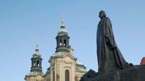 Static shot of the statue of Jan Husa Stock Footage 67321823