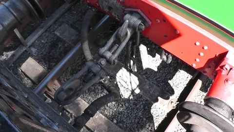 Static shot of steam train coupling in sunlight (Tanfield Railway) Stock Footage 79956902