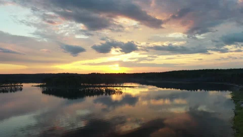 Static shot of the sunset lake landscape with sky reflection Stock-Footage 146872844