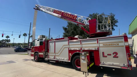 Static shot of Temple Terrace fire rescue paramedics ambulance with Stock Footage 220243980