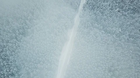 Static shot through fog and clouds at country road when car is driving, winter 스톡 동영상 99631700