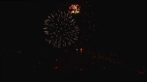 Static shot with thunderstruck fireworks center Stock Footage 90256628