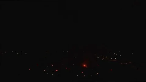 Static shot with thunderstruck fireworks center Stock Footage 90304675