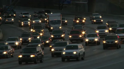 Static shot of traffic on the freeway while the scene darkens in Atlanta, Stock Footage 50523177