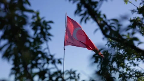 Static shot of turkish flag waving Stock Footage 143938574