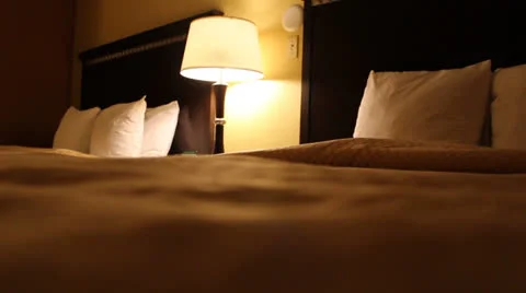 Static shot of two hotel beds Vidéo 24757031