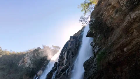 Static Shot Of The Upper Crest Of A Powerful Waterfall Flowing Down Stock Footage 340470430