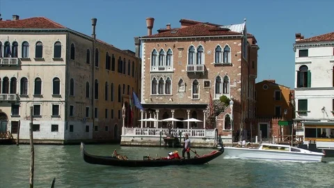Static shot of Venetian Gothic Palaces, Grand Canal, Venice,  Italy Stock Footage 74340687