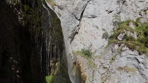 Static shot of Wasserlochklamm waterfall flowing down steep rocks in a moun.. Stock Footage 341099347