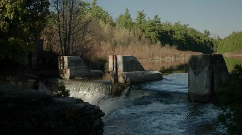 Static Shot of Waterfall and an Old Dam. Stock Footage 58199669