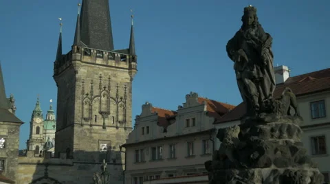 Static shot of the west tower of Charles Bridge Stock Footage 66294173