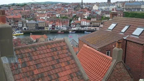 Static shot of Whitby town rooftops on the North Yorkshire coast Stock Footage 197517976