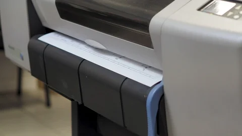 Static shot of Wide format printer, plotter is printing design draft Stock Footage 119213935