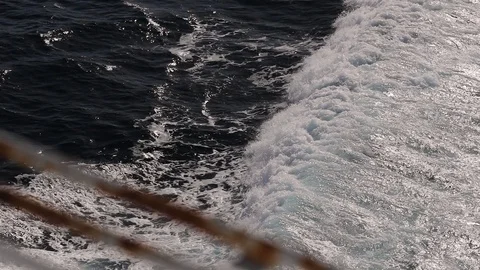 Static slow-motion shot from cruise ship for the ocean creating waves and Stock Footage 109340804