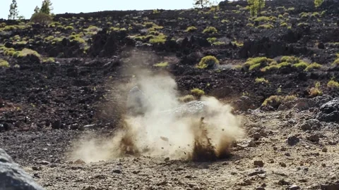 Static slow-motion shot of rock crashing and exploding into pieces 스톡 동영상 142769150
