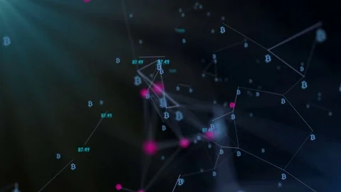 A static structure with a bitcoin logo and varying figures. rotation in a circle Stock Footage 83717586