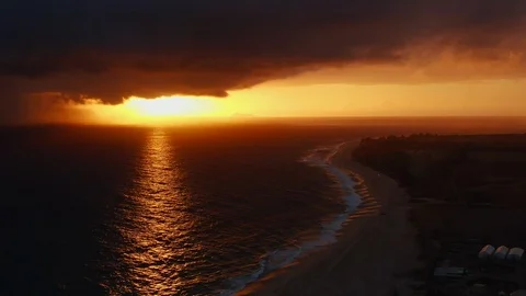 Static of sunset along waves and shoreline, aerial above Kauai, Hawaii Stock Footage 108470162