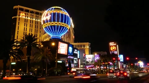 Static taymlaps Las Vegas hotel Paris . Night. Stock Footage 56504553
