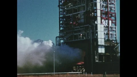 Static test of the J-2 engine on the Saturn third stage Video stock 297182986