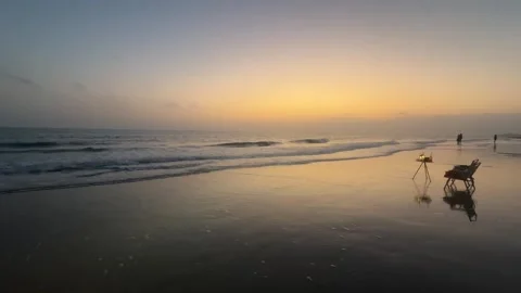 Static Time-lapse of Sunset Beach with Camping Setup in Xiamen Stock Footage 329341657