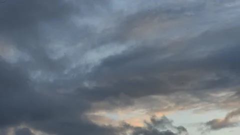 Static timelapse of cloud formations drifting across the sky during sunset Stock Footage 304250631