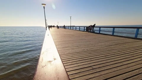Static timelapse view pedestrians walking on Palanga pier bridge in sunny sum 스톡 동영상 155616198