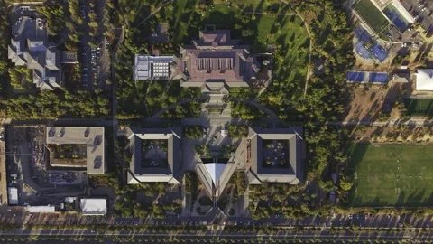 Static top-down aerial shot over the modern infrastructure of Universidad de Stock Footage 333482529