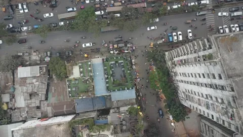 Static Top Down Drone View of Traffic and City Streets in Mirpur, Dhaka Stock Footage 327616284