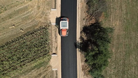 Static Top Down Drone View of Road Construction in Mozgovo Serbia Stock Footage 331283495