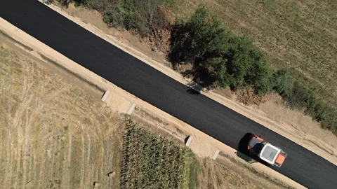 Static Top Down Drone View of Road Construction in Mozgovo Serbia Stock Footage 331284045