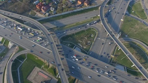Static top view of the road junction in the city Stock Footage 86372147