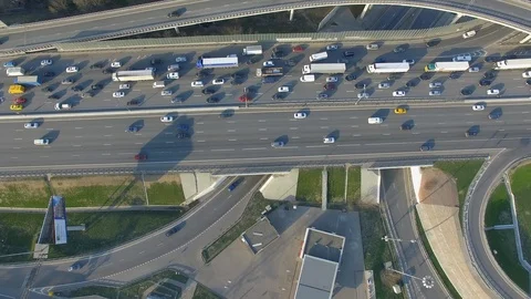 Static top view at straight angles to the highway Stock Footage 86372766