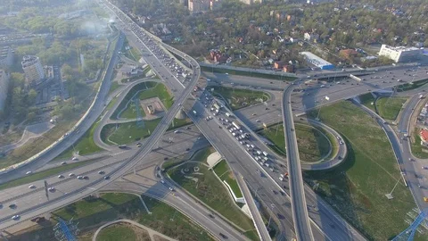 Static top view of the traffic jam at the junction in the city smog Stock Footage 86372889