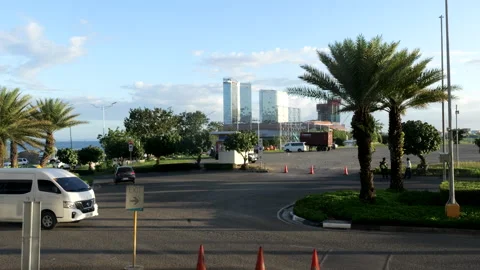 Static traffic circulation near SM Seaside City Cebu coastal boulevard Stock Footage 336430412