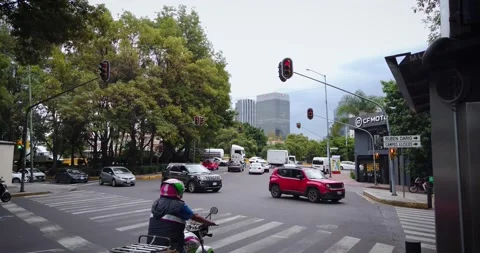 Static Traffic Intersection with Reforma Skyline in Mexico City Stock Footage 339062969