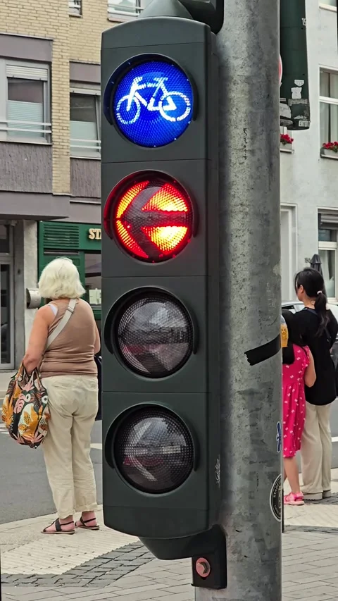 Static traffic light with bicycle and arrow signals Stock Footage 344694402