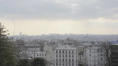 Static urban city landscape view of Paris during cloudy day. Stock Footage 263400143