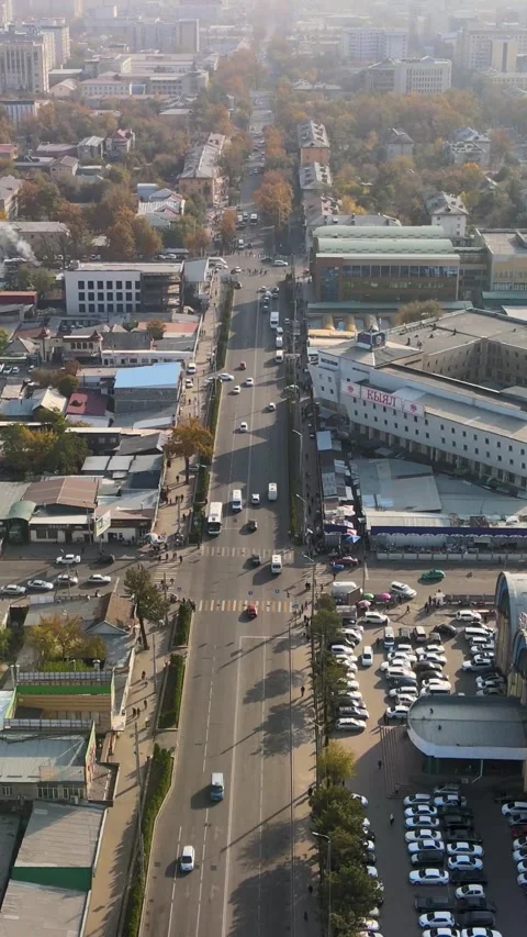 Static Vertical Drone Shot Over Bishkek Road Traffic Stock Footage 339104510
