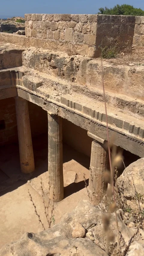 Static vertical shot looking down at historical pillars of ancient ruins Video stock 336334018