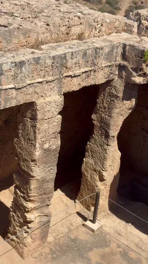 Static vertical shot looking down at historical pillars of ancient ruins Stock Footage 337370255