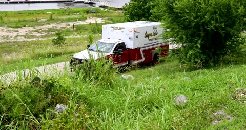 Static video of Canyon Lake EMS at Suntex Marina on Canyon Lake in Texas Stock Footage 340354894