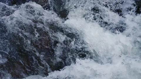 Static video Clear mountain river coming down Powerful water flow Super slow Stock Footage 221352438