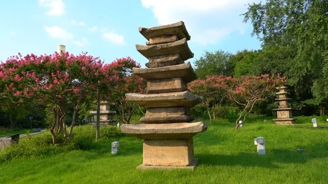 Static video decorative stone multi-tiered pagoda in Seoul Park. Stock Footage 121923977