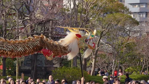 Static video of  golden dragon dance festival in the Sensoji temple of Asakusa. Stock Footage 133365873
